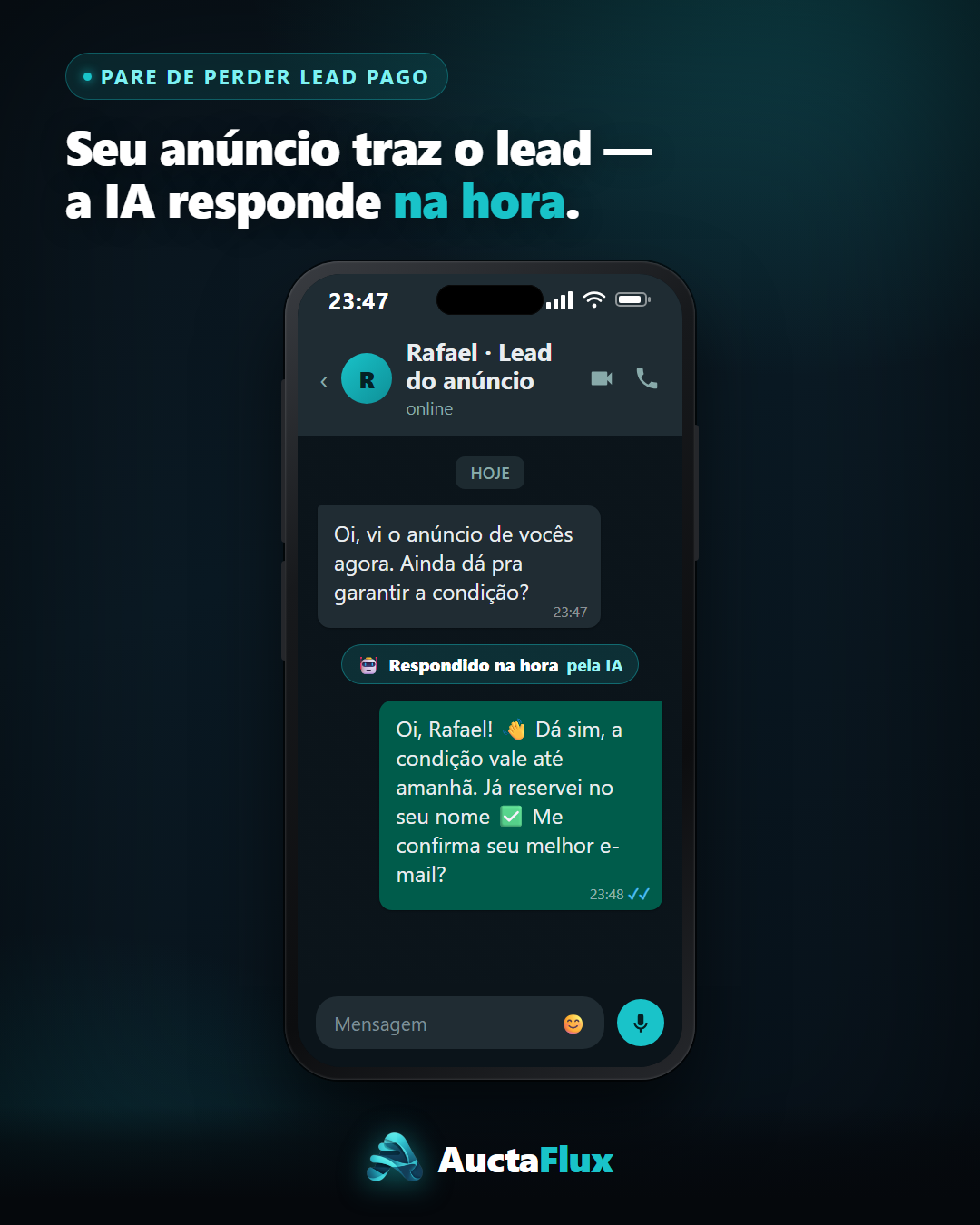 IA respondendo o lead na hora no WhatsApp